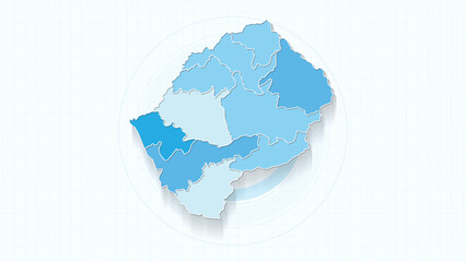 Blue Map of Lesotho, Lesotho map with borders of the states, country high detailed illustration map.