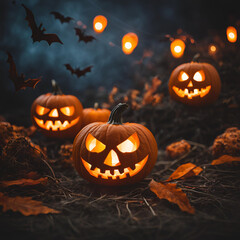 Decoração estilo halloween com abóboras.