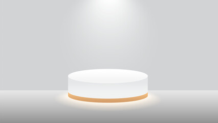 Beige podium platform to show product on white background. White minimal scene for product display presentation. Vector illustration