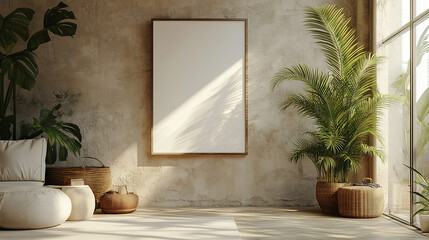 plain empty white artwork frame placed on contemporary modern interior, place your painting or design. AI generated.