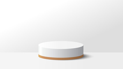 Beige podium platform to show product on white background. White minimal scene for product display presentation. Vector illustration