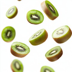 Fototapeta premium Falling kiwi fruit isolated on white background