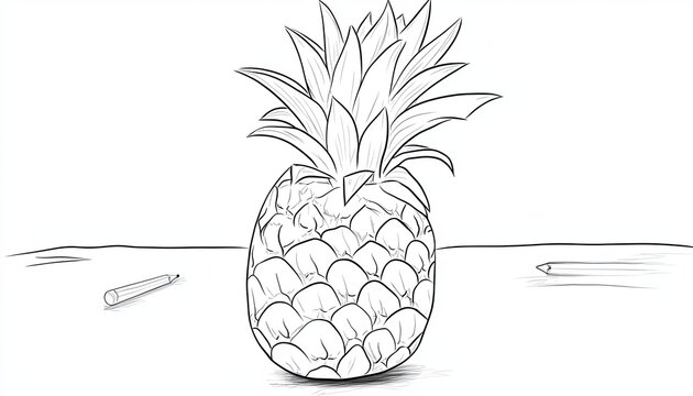 A line drawing of a pineapple on a table with two pencils.
