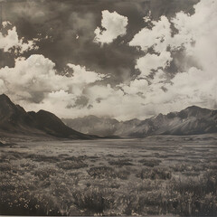 sephia black white field and sky