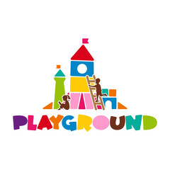 Fun Kids land colorful playground silhouette logo template