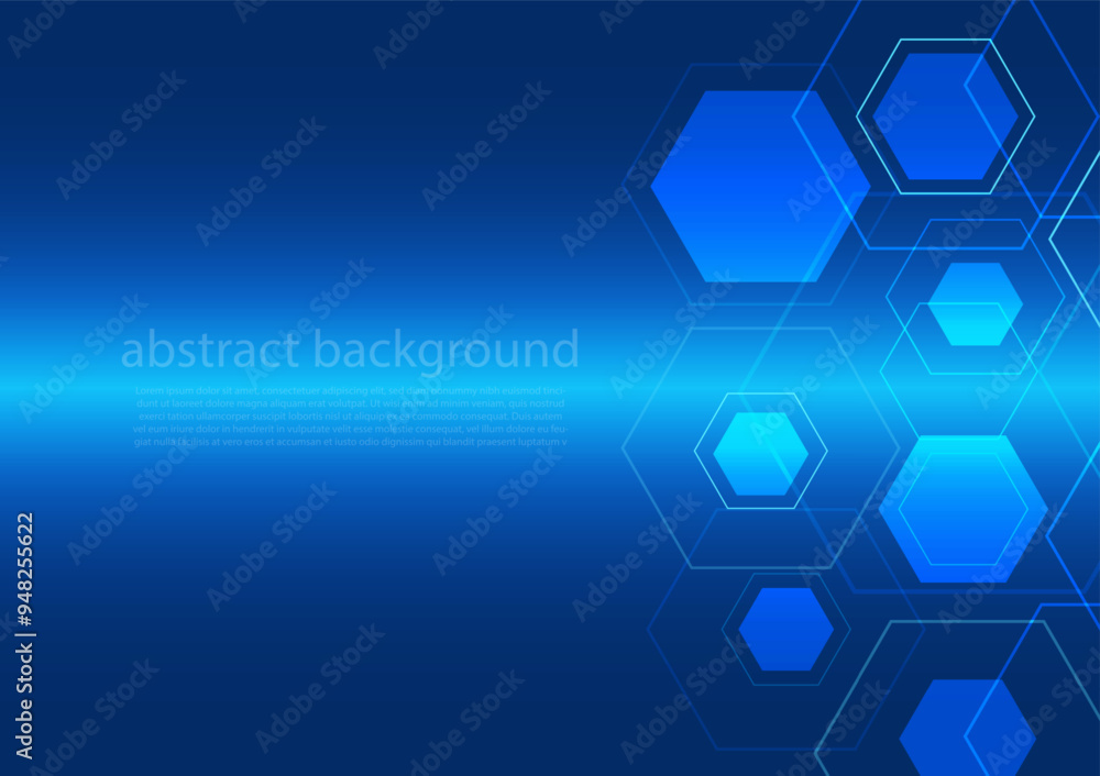 Wall mural geometric abstract background with blue hexagons. structure molecule and communication. science, tec
