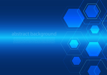 Geometric abstract background with blue hexagons. Structure molecule and communication. Science, technology and medical concept. Vector illustration