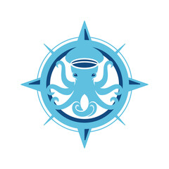 the Octopus with compas illustration mascot logo
