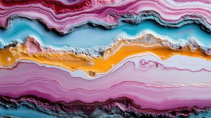A vibrant abstract piece with vivid layers of pink, blue, and yellow hues, representing emotional depth and artistic ingenuity, making a captivating visual statement.