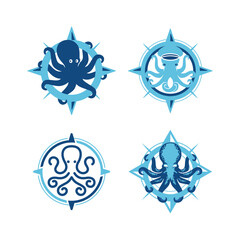 the Octopus with compas illustration mascot logos © males_design