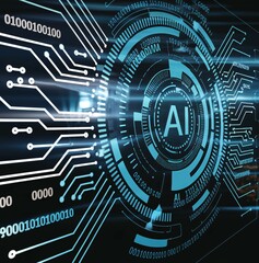 AI Circuitry: A futuristic visualization of AI's intricate workings, with glowing circuitry and binary code converging on a central AI icon, symbolizing the power and complexity of artificial intellig