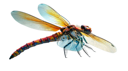 Bright, detailed dragonfly on a transparent background