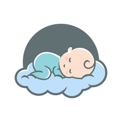 Cute Baby sleep illustration. Baby sleeping on cloud. White background.