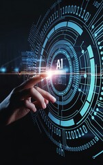Obraz premium AI: The Future is Now: A hand reaches out to touch a glowing 