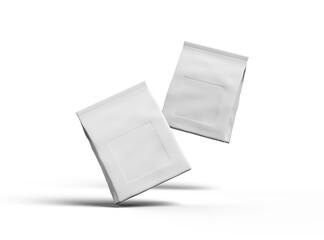Render of a glossy sealed doypack package with window hole on transparent background