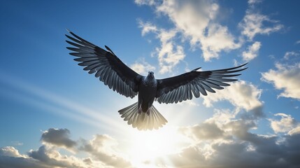 Fototapeta premium Bird soaring gracefully through the boundless expanse of the sky.