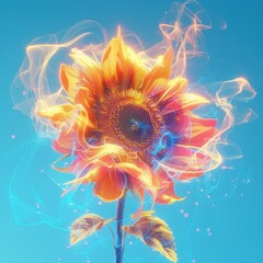 A Vibrant Sunflower Enveloped in Abstract Light Streaks