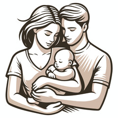 Parents Holding a Baby Silhouette - Vector Art 