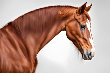 Obraz premium A majestic chestnut horse with a white blaze on its face standing on a white background, Ai Generated
