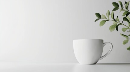 Fototapeta premium Blank coffee cup mockup, minimalist setting, 3D illustration