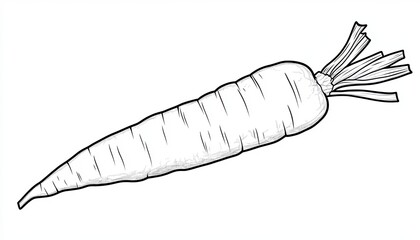 Line art illustration of a single carrot with a green leafy top on a white background.
