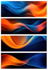 Naklejka premium Collection of abstract blue and orange wave patterns, featuring a vibrant mix of colors and dynamic, used for background or social media.