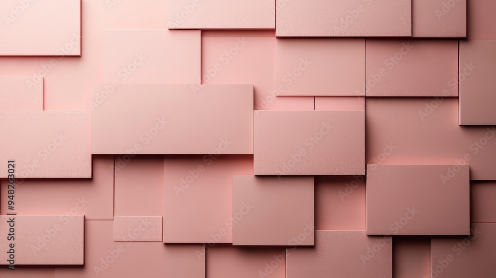 Aufkleber an abstract arrangement of pink rectangular tiles with varying sizes and alignments, creating a mode