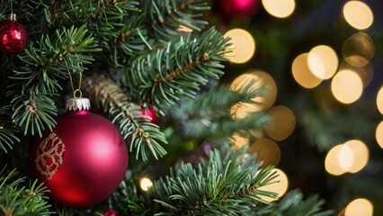 Fototapeta premium close up of Christmas tree decorations
