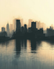 Obraz premium A surreal cityscape featuring tall skyscrapers with a motion blur effect, creating an abstract, dreamlike urban atmosphere. 
