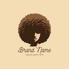 Beautiful Black Curly Woman Head Logo Design