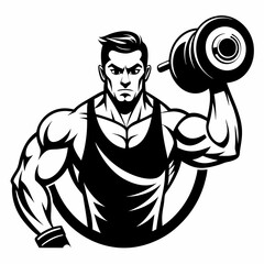 Bodybuilder lifting dumbbell silhouette, Fitness icon vector illustration for gym