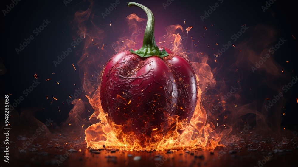 Wall mural burning pepper