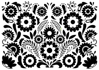 Mexican flower traditional pattern background in coloring style. Ethnic embroidery decoration ornament. Flower symmetry texture. Festive mexican floral motif. illustration © the8monkey