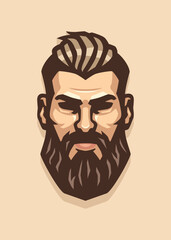 Vector illustration of a bearded man's face with smooth hair.