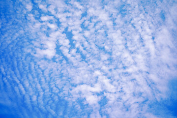The scenery of a blue sky with scattered clouds.