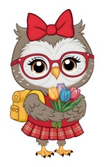 Fototapeta premium owl and flowers cartoon