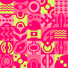 Seamless pattern in geometric style, pink and yellow colors