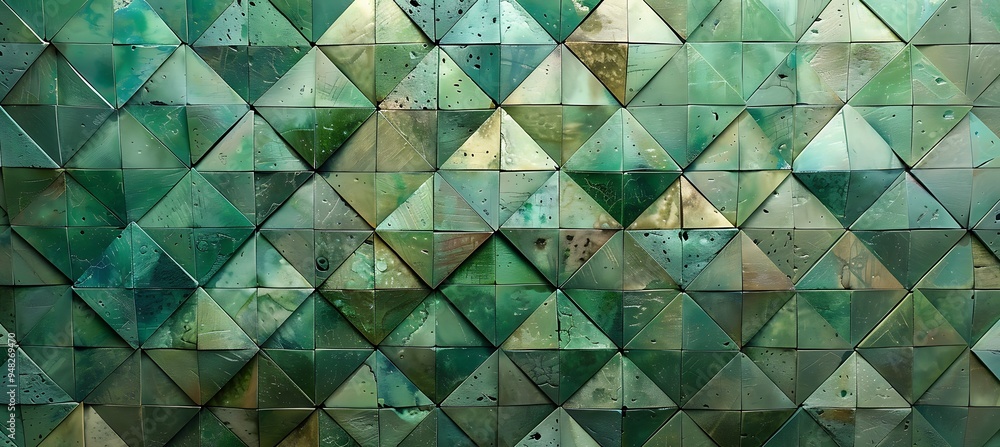 Poster an emerald green abstract background with rhombus grid patterns