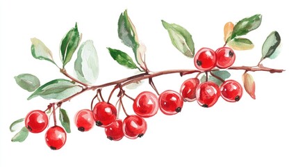 Watercolor illustration of red bilberries