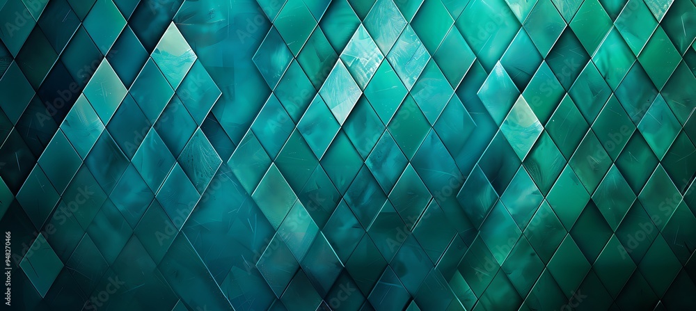 Poster an emerald green abstract background with rhombus grid patterns