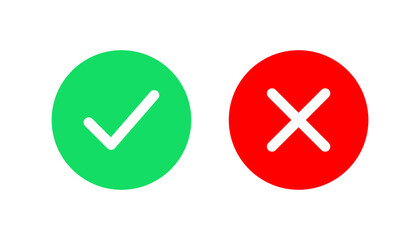 Set of green check mark and red cross icons. Checklist symbol, approval plan, and checklist sign. Vector Illustration