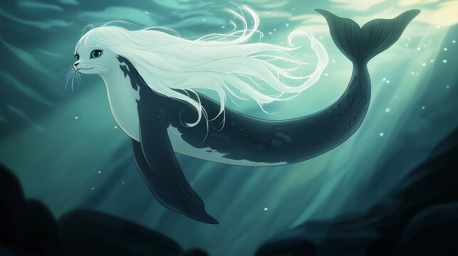 Enchanting Selkies: Magical Transformations of Seal to Human in Fluid Cartoon Style