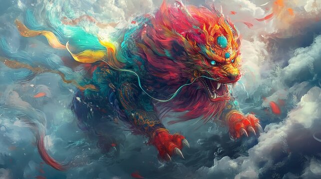 Vibrant and Festive Nian - Dynamic Creature from Chinese Mythology