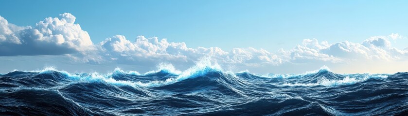 Fototapeta premium A vast ocean with waves shaped like stock market trends, showing the ebb and flow of longterm investments