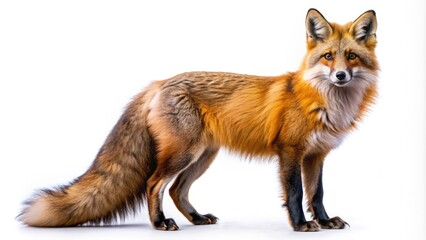 Fototapeta premium A majestic Missouri brown fox with rusty-red fur and bushy tail stands proudly alone on a transparent background, showcasing its natural beauty and wild charm.