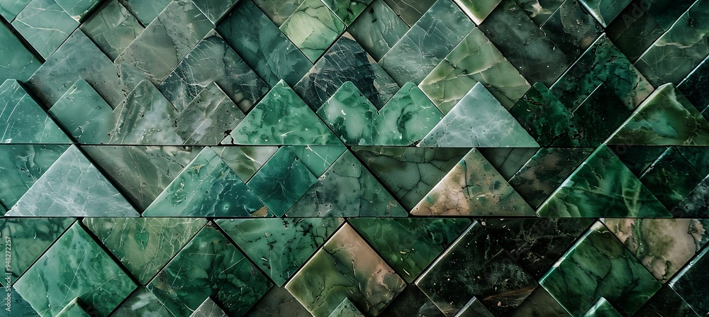 Poster an emerald green abstract background with rhombus grid patterns