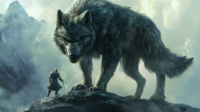 Enchanting Fury - Cartoon Illustration of Fenrir, the Mighty Norse Wolf of Mythology
