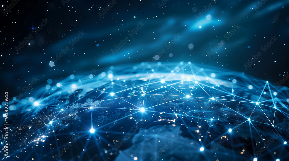 Aufkleber a global digital network with interconnected data points glowing across the earth's surface, global 
