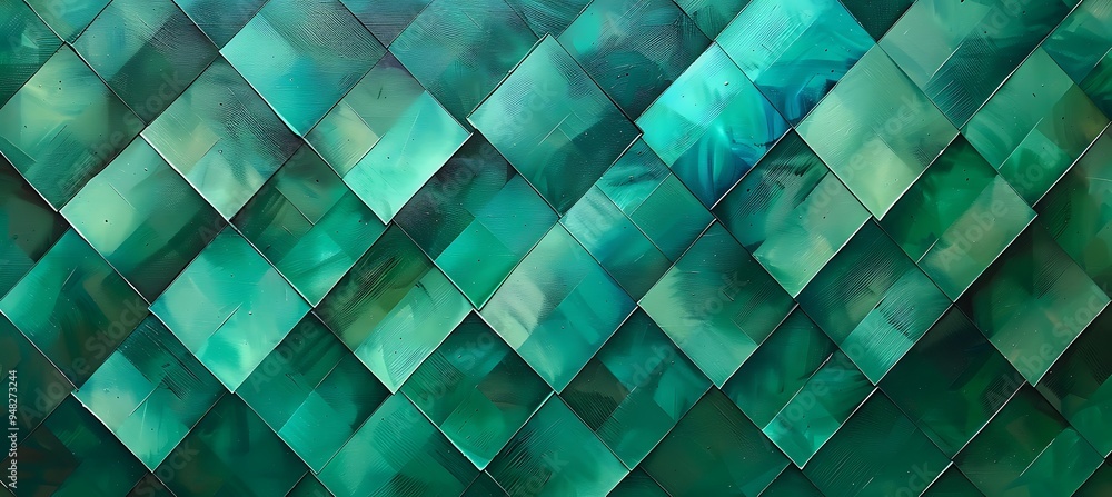 Poster an emerald green abstract background with rhombus grid patterns
