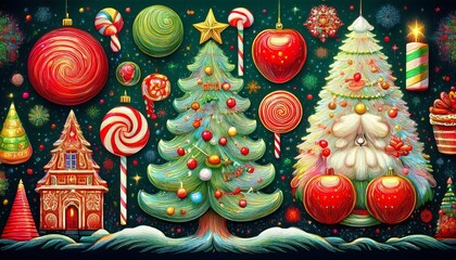 Naklejka premium Pointillism a lot of dots. a variation of many specific Christmas objects. 